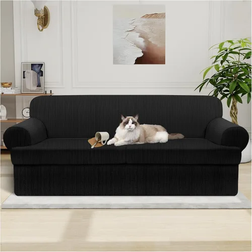 Vista 82 de Funda impermeable para silla con brazos, juego de 2 piezas, funda a rayas para 1 sofá separado con cojín en T, fundas de sillón de tela