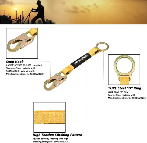 Vista 3 de Extensor de anillo en D de 18 pulgadas con protección contra caídas con conector de gancho a presión y anillo "O" cumple con ANSI