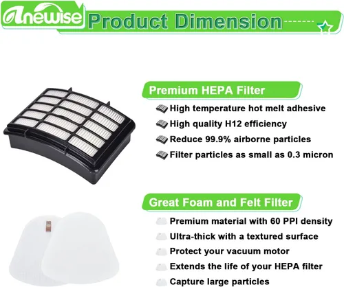 Vista 5 de Kit de 2 paquetes Smartide para Shark Navigator Lift-away Nv350 Nv351, Nv352, Nv355, Nv356, Nv357 espuma de pre-filtro y fieltro + 1 filtro absoluto