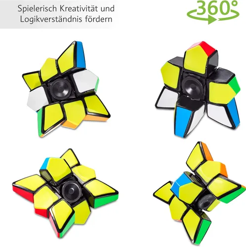 Vista 5 de CUBIDI® Juguete 2 en 1 Cubo Fidget Giratorio con Estrella, Cubo Mágico de Velocidad 1x3x3 para Adultos, Adolescentes y Niños, Portátil, Ligero