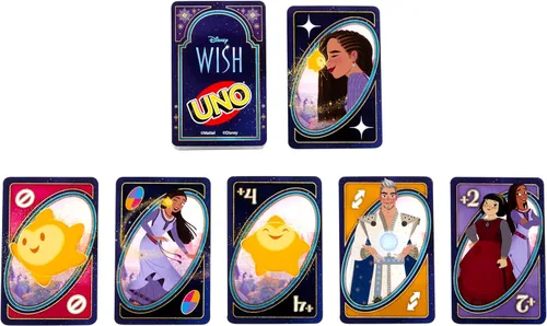Vista 5 de Mattel Games UNO - Juego de cartas de deseos de Disney para niños, noche familiar y adultos con personajes de la película y regla especial, 2 a 10
