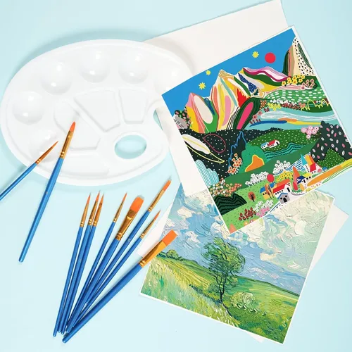 Vista 6 de Juego de 72 pinceles de pintura, 60 pinceles de pintura con 12 paletas para niños o adultos para crear pintura artística al óleo y acuarela