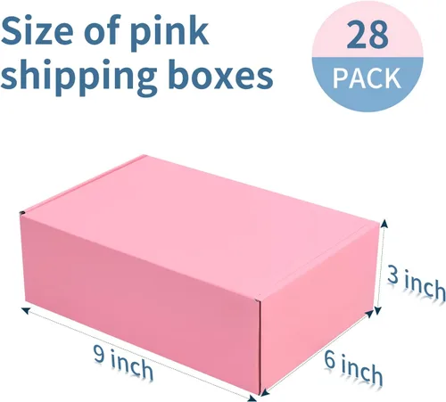 Vista 2 de SNOGSWOG Paquete de 28 cajas de envío rosas de 9 x 6 x 3 pulgadas para pequeñas empresas, caja de regalo de cartón corrugado para correo, envío