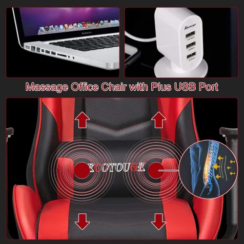Vista 5 de Silla de masaje para juegos con reposapiés, silla de carreras de video, silla de computadora con respaldo alto, silla de computadora reclinable
