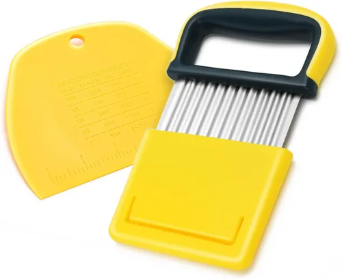 Vista 7 de Picador de verduras - Cortador de acero inoxidable arrugado / cuchillo ondulado para verduras y papas fritas y raspador de masa de plástico / Verde