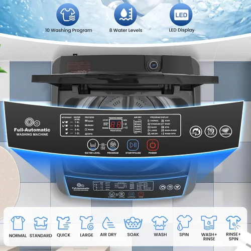 Vista 4 de NICTEMAW - Lavadora portátil de 17.8 libras, lavadora portátil completamente automática de 2.4 pies cúbicos con 10 programas de lavado, 8 niveles