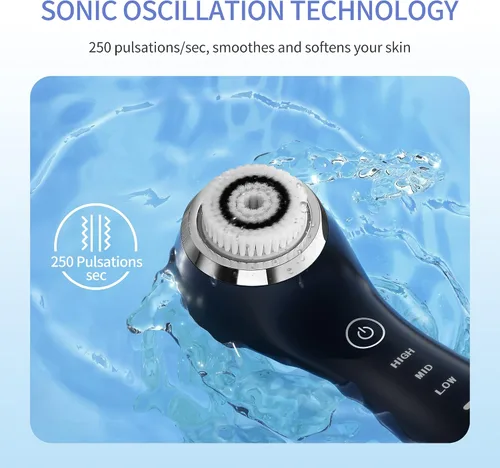 Vista 2 de COSBEAUTY Cepillo de limpieza facial sónico, exfoliante suave, cepillo de limpieza profunda, limpiador facial eléctrico con 5 cabezales de cepillo