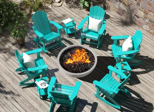 Vista 2 de GREENVINES Mecedora Adirondack Plástico HDPE Balancín de porche Silla para terraza de patio al aire libre Todo tipo de clima Aqua
