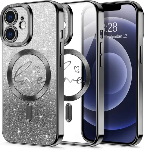 Vista 52 de Hython Funda para iPhone Air con purpurina, compatible con MagSafe Love Heart fundas magnéticas transparentes para teléfono para mujeres y niñas