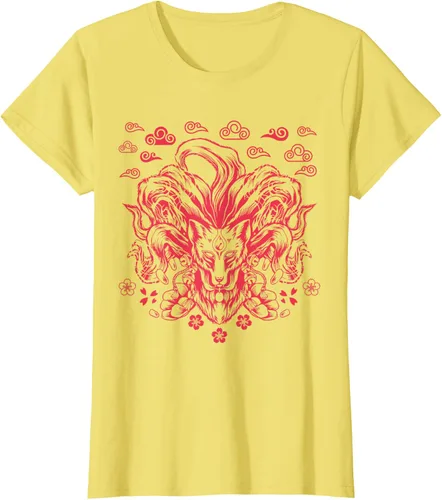 Vista 31 de Camiseta de anime japonés Nine Tails Fox Kitsune, Negro