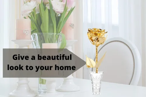 Vista 4 de Rosa natural bañada en oro de 24 quilates con caja de regalo roja para hombres y mujeres, 6 pulgadas de largo, la mejor opción de regalo en el día