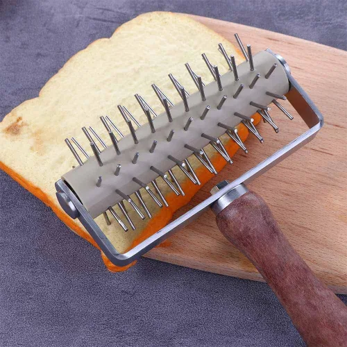 Vista 5 de Muelle de masa de pizza, rodillo de pastelería con pinchos, herramienta de acoplamiento para pizza, rueda de pastel de pan, mango de madera