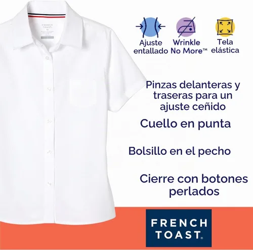 Vista 3 de French Toast - Blusa de manga corta para niña con bolsillo Blanco