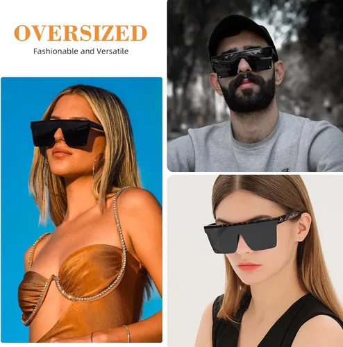 Vista 2 de 2 pares de lentes de sol cuadrados con parte superior plana para mujeres y hombres, grandes sombras sin montura de gran