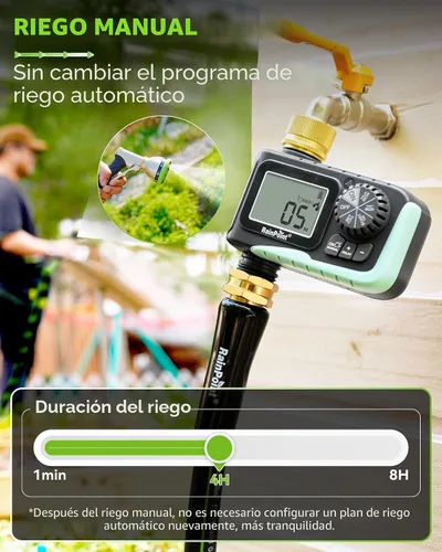 Vista 3 de Temporizador de aspersor RAINPOINT con pivote de latón, temporizador de agua programable para manguera de jardín con retardo por lluvia/riego