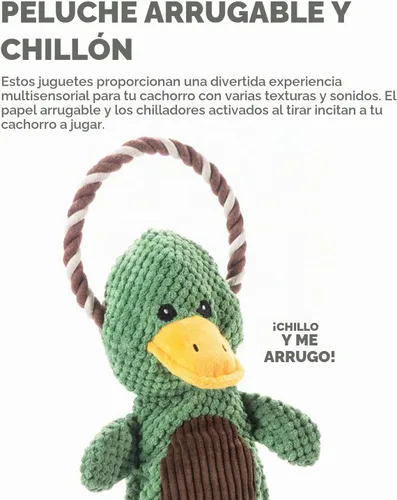 Vista 5 de Outward Hound Scrunch Bunch Duck Juguete Interactivo de Peluche con Sonido para Tirar para Perros Pato de racimo Scrunch