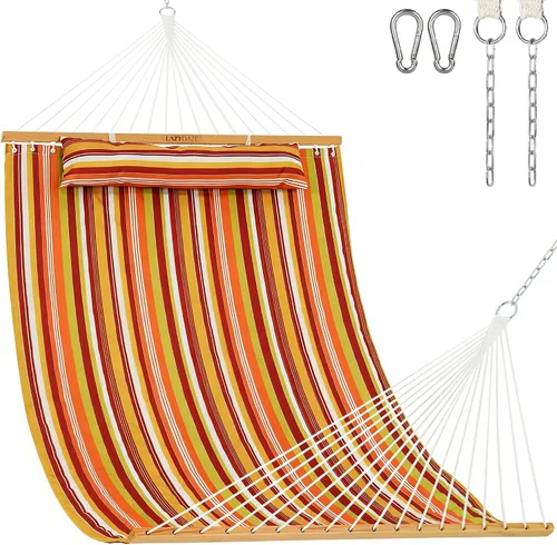 Vista 15 de Lazy Daze Hammocks - Hamaca doble de tela acolchada de 12 pies con barras de suspensión y almohada desmontable, capacidad de carga de 450 libras