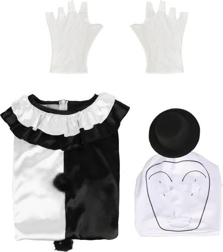Vista 5 de Disfraz de terrifier para hombre, disfraz de payaso asesino blanco y negro, sombrero para Halloween
