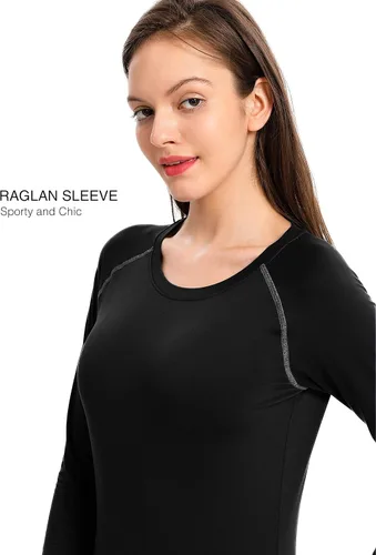 Vista 5 de Femofit Conjunto de ropa interior térmica para mujer, parte superior suave, capa base cálida, tallas S-XL, Negro