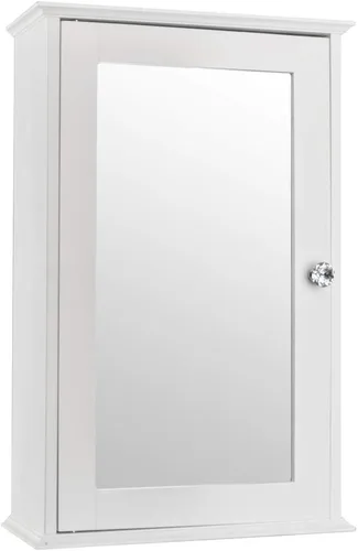 Vista 10 de Armario de baño con espejo, botiquín montado en la pared con puertas y estantes, gabinete de almacenamiento de baño de madera, armario sobre