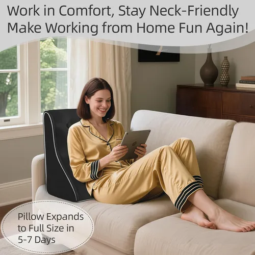 Vista 4 de Almohada de cuña de cama para cabecero, juego de cuña triangular para sentarse en la cama, reflujo ácido, poscirugía y ronquidos (terciopelo negro)