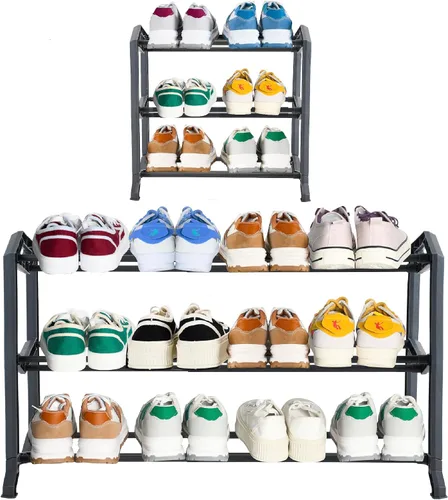 Vista 8 de Happhom Organizador de zapatos expandible de 3 niveles, estante de zapatos que ahorra espacio con diseño inteligente para armario, entrada