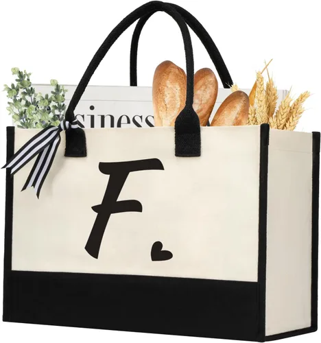 Vista 20 de shenee Initial Canvas Tote Bag, Personalized Beach Bags Gift for Women