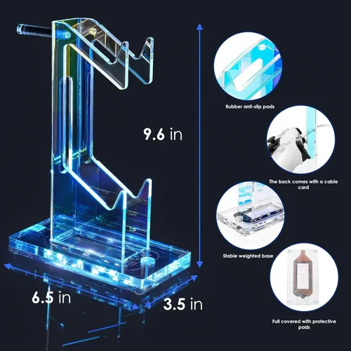 Vista 63 de OAPRIRE Headset and Controller Stand with Lights, 2 Tier Acrylic Game Controller Holder, Controller and Headset Stand for Desktop,Universal Design