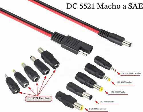 Vista 2 de Cable adaptador SAE a CC de 14 AWG, enchufe SAE a CC, cables de conector macho de 0.2 in x 0.1 in con adaptador de polaridad inversa SAE
