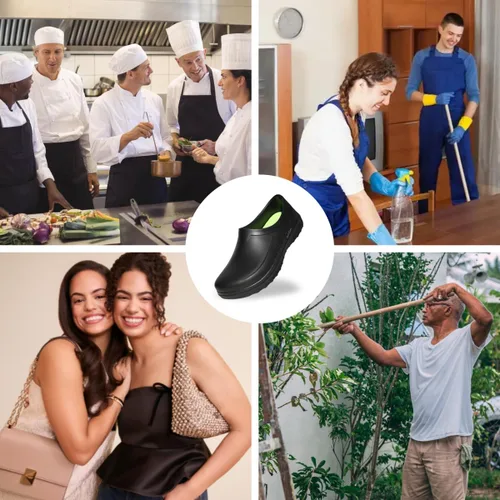 Vista 6 de Zapatos de chef para hombres y mujeres, antisalpicaduras de aceite, antideslizantes, impermeables, para jardín, cocinas, enfermería, trabajo