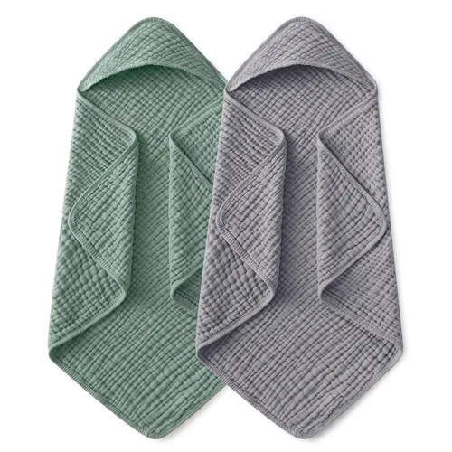 Vista 13 de Yoofoss - Paquete de 2 toallas de baño con capucha, 100% de muselina de algodón, para bebés y niños pequeños, suaves y absorbentes, esenciales