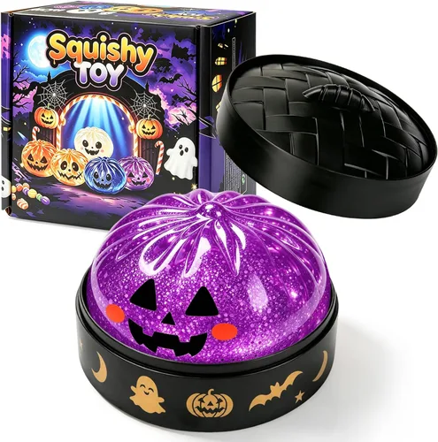 Vista 2 de Halloween Themed Squishy Dumpling Toy with Gift Box, Giant Spooky Face Squishy Dumpling, Stretchable Squeeze Stress Ball Fidget Sensory Toy for