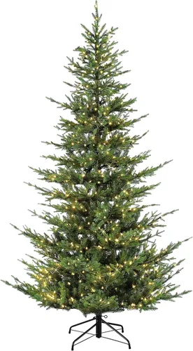 Vista 4 de Puleo International Árbol de Navidad artificial de abeto natural preiluminado de 7.5 pies con 700 luces transparentes