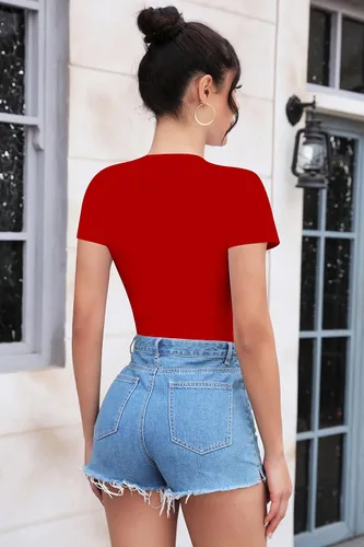 Vista 4 de SHEIUGU Women's Crew Neck Short Sleeve Slim Fit T Shirts tops Basic Bodysuit Leotard Clothing