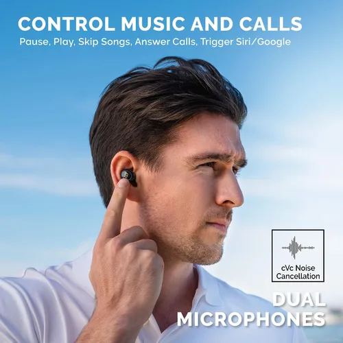 Vista 6 de Back Bay Audio Duet 50 Pro - Auriculares Bluetooth inalámbricos a prueba de sudor, batería de 130 horas de duración para iPhone, Android, mini