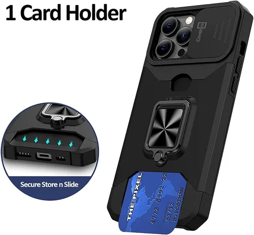 Vista 7 de CoverON Diseñado para Google Pixel 5a Funda Teléfono, Ranura Para Tarjeta Kick Stand Ring Camera Cover - Azul