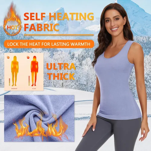 Vista 2 de WOWENY Thermal Tank Top for Women Fleece Thermal Camisole Base Layer Shirt Sin mangas Baby Blue