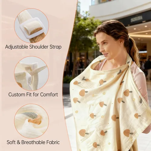 Vista 3 de Cubierta de lactancia con ventilador, delantal de lactancia ajustable transpirable, con cuello de arco para mujer, con clip de mini ventilador