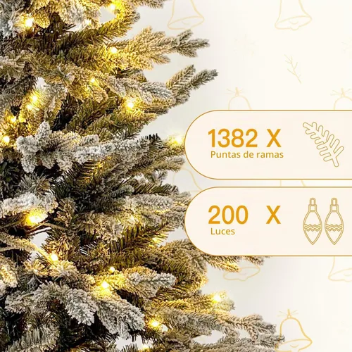 Vista 4 de HipTree Árbol de Navidad artificial de 1.8 m con nieve flocada y 200 luces LED de doble color, árbol de Navidad blanco iluminado para decoración