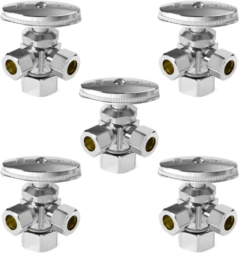 Vista 21 de EFIELD Válvula de parada de ángulo de giro múltiple con salida de compresión doble, 1/2 "NOM (5/8" OD) x (3/8 pulgadas x 3/8 pulgadas) cromo