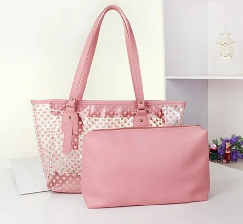 Vista 2 de FTSUCQ - Bolso de mano transparente para mujer diseño de lunares