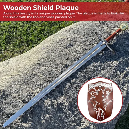 Vista 6 de MedievalDepot Chronicles of Narnia Prince Sword Réplica – Total 45 pulgadas con hoja de metal y empuñadura decorativa de cabeza de león – Incluye