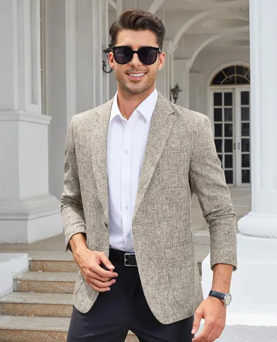 Vista 5 de Blazer casual para hombre, chaqueta de lino ajustada, chaquetas de traje para hombre, blazer casual, abrigo deportivo, trajes de lino
