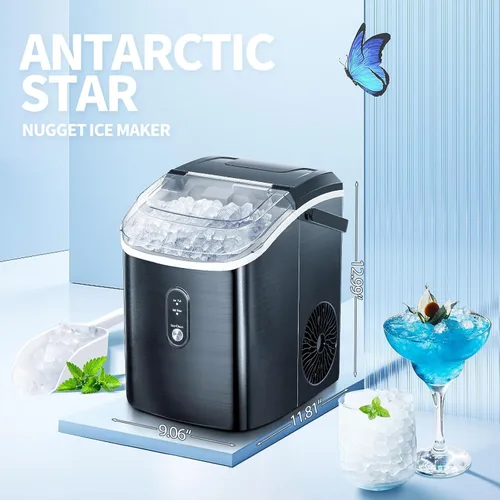 Vista 5 de Antarctic Star Nugget - Máquina de hielo de pellets de 34 libras/día con autolimpieza, lista para hielo rápido en 10 minutos, máquina de hielo