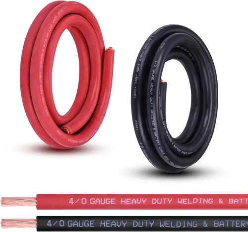 Vista 42 de Cable de batería calibre 1/0, 10 pies rojo + 10 pies negro, 1/0 AWG, alambre de cobre puro, cable de soldadura, para automotriz, batería, solar