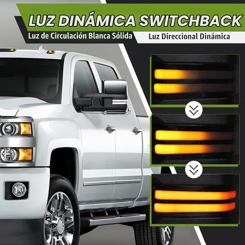 Vista 4 de Espejos de remolque para Chevy Silverado/GMC Sierra 1500 (2014-2018), 2500HD/3500HD (2015-2019) Switchback - Señal de giro dinámico/luces de marcha