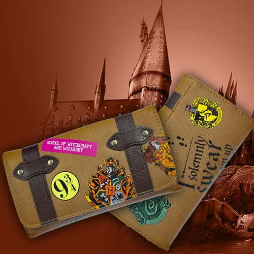 Vista 4 de Harry Potter Hogwarts - Cartera triple con cierre a presión inspirada en el maletero escolar, Marrón, talla única