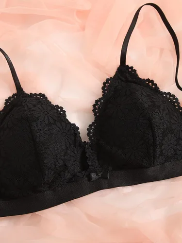 Vista 6 de Floerns Conjunto de lencería para mujer, 3 unidades, conjunto de brasier y braga a juego con encaje en contraste