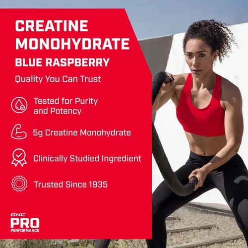 Vista 3 de GNC Pro Performance Monohidrato de creatina – Suplemento de entrenamiento diario para atletas de élite – Mezcla de bebida en polvo de creatina