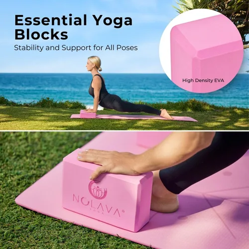 Vista 5 de NOLAVA Alfombrillas de Yoga y Juegos Completos – TPE, Antideslizante – Incluye Alfombrilla, Bloques, Correa y Más (Juegos de 6 o 7 Piezas) – Para